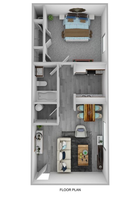 Floor plan for 1 bed, 1 bath, 714 sqft